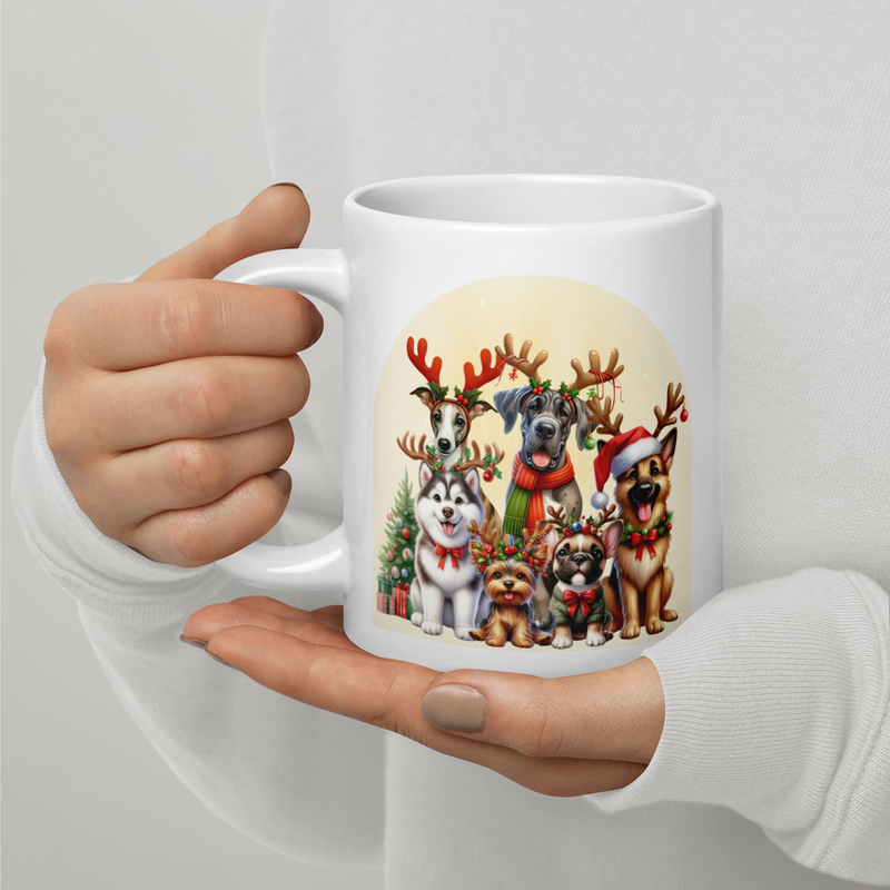 Dogs Christmas love white mug