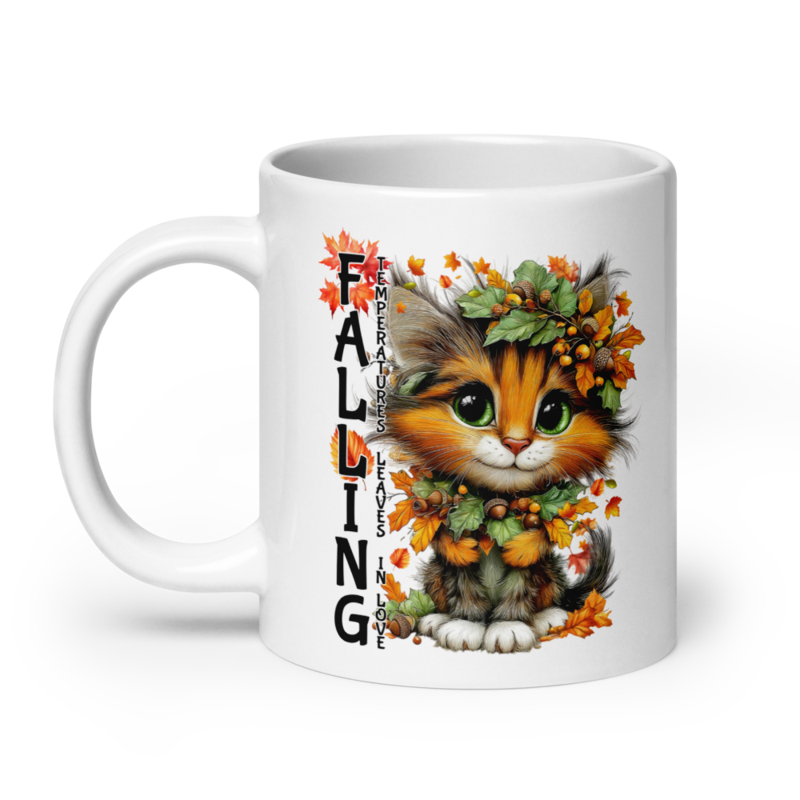 Falling Cat White glossy mug