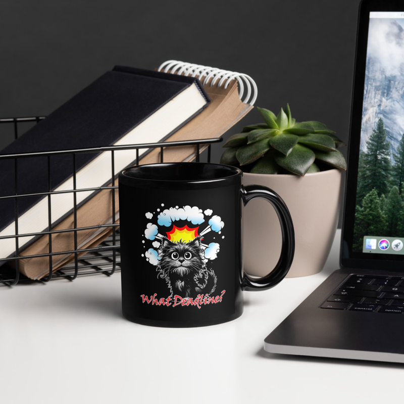 What Deadline cat black mug