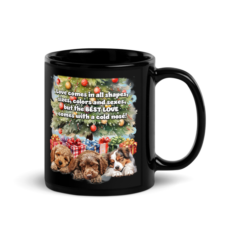 Dogs Xmas cold nose black mug
