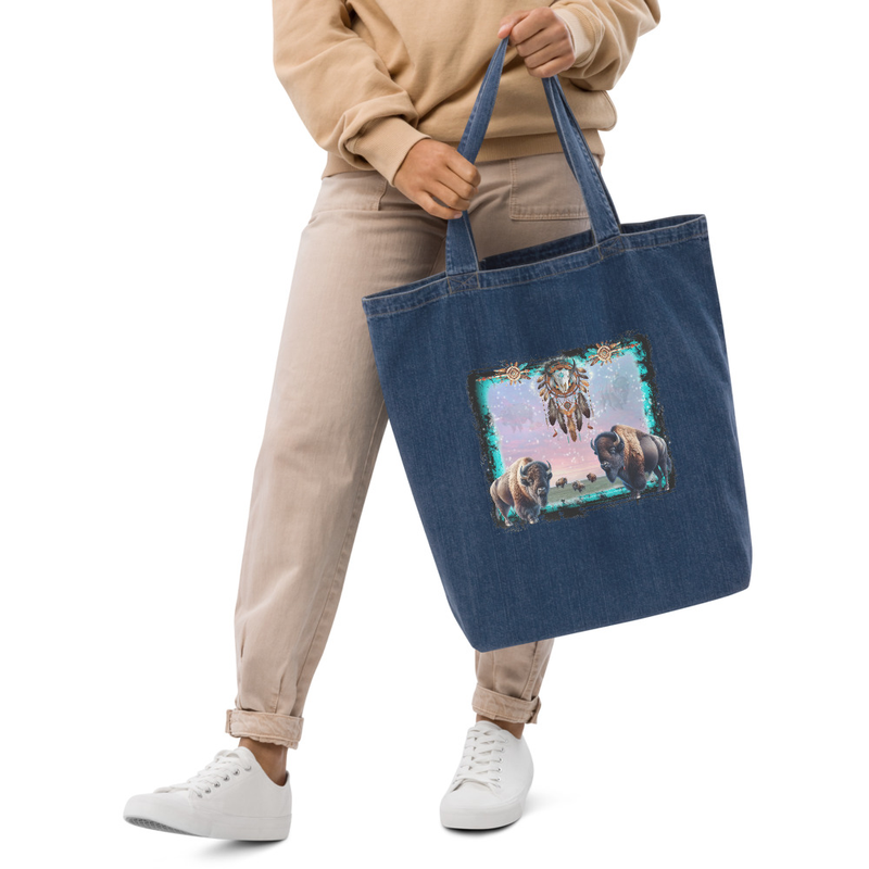 Organic denim tote bag