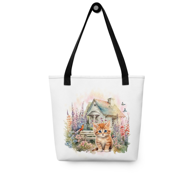 Orange stripe kitten tote bag