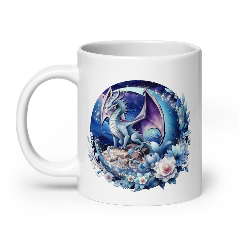 Floral Dragon White glossy mug