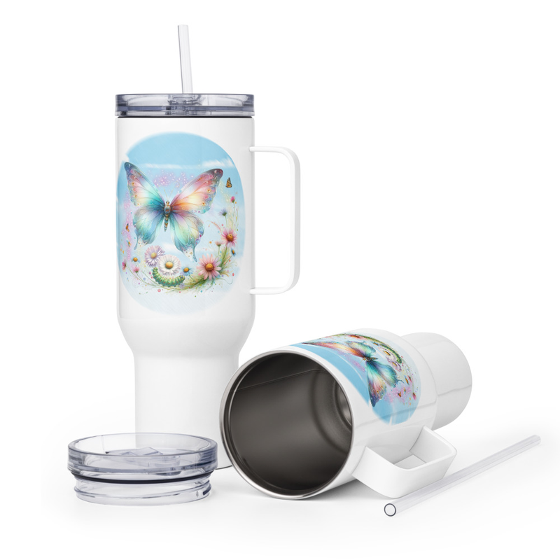 Butterfly transformation travel mug