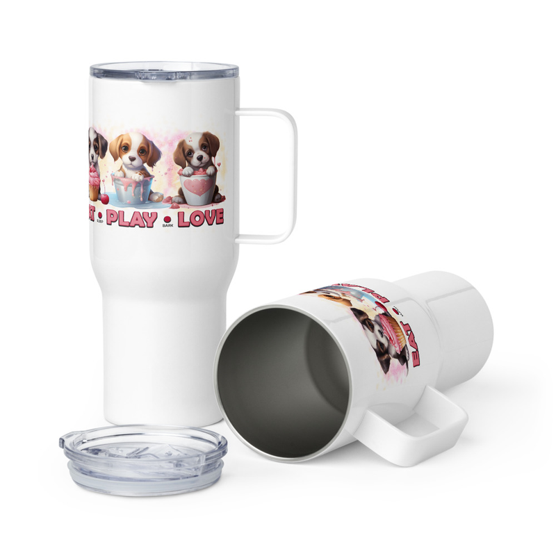 Eat Play Love puppies travel mug