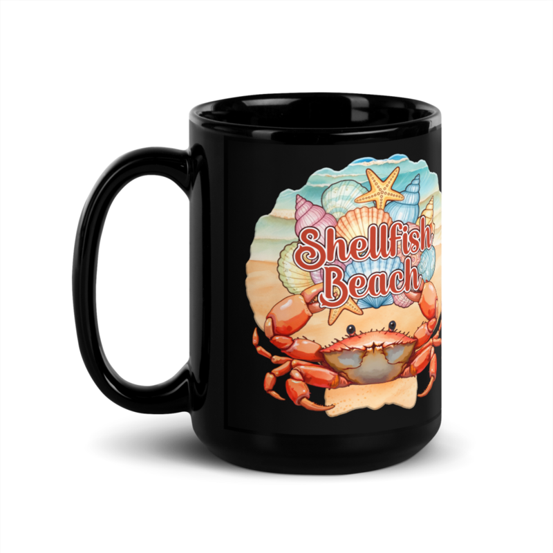 Shellfish Beach Black Glossy Mug