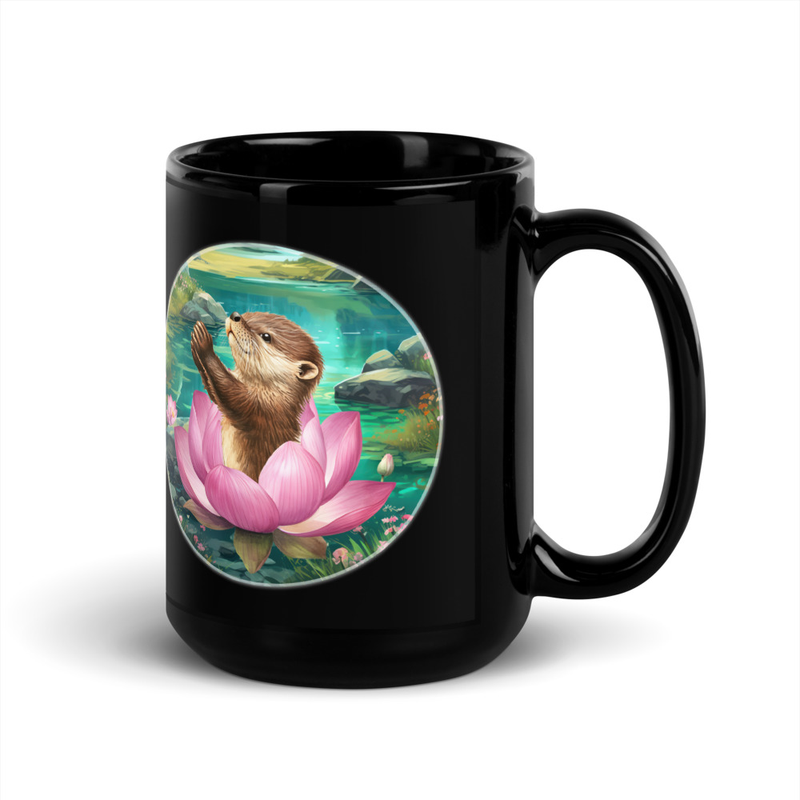 Otter Lotus Black Glossy Mug