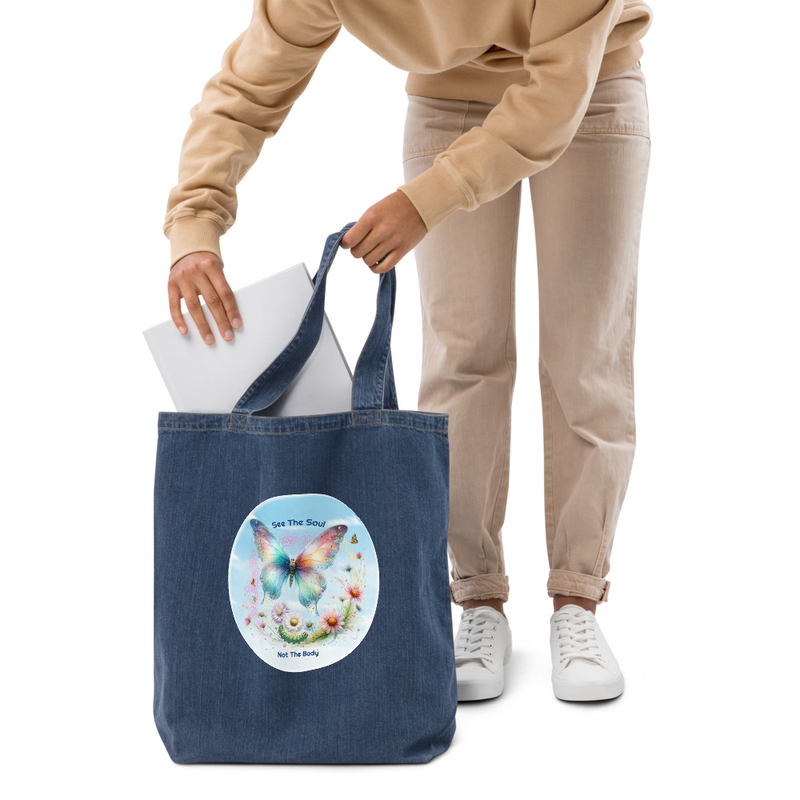 Butterfly See The Soul denim tote bag
