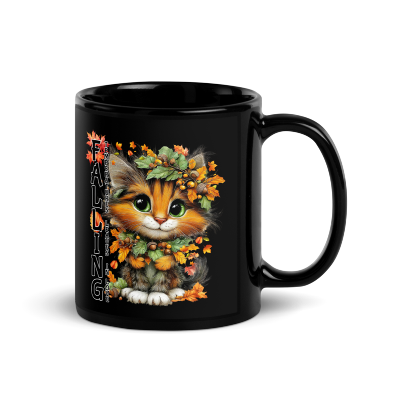 Falling Cat Black Glossy Mug