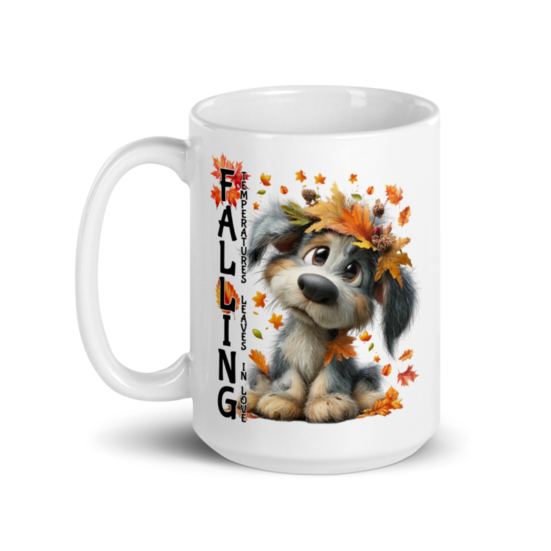 Falling Dog white glossy mug