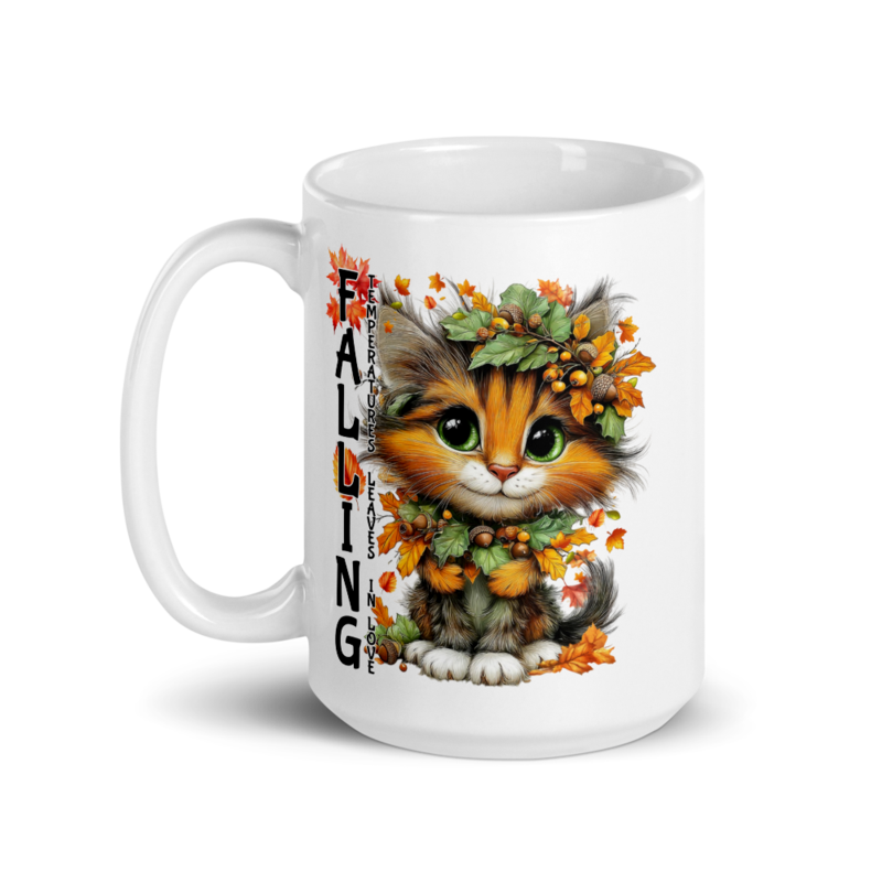 Falling Cat White glossy mug