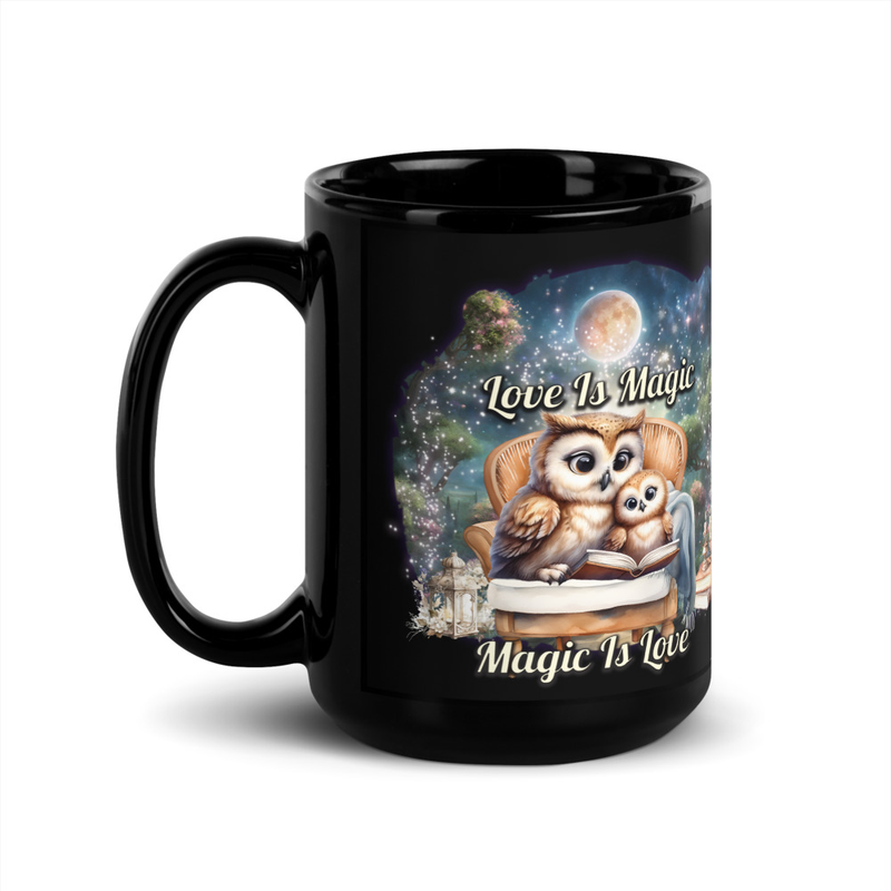 Owls Love Is Magic black mug