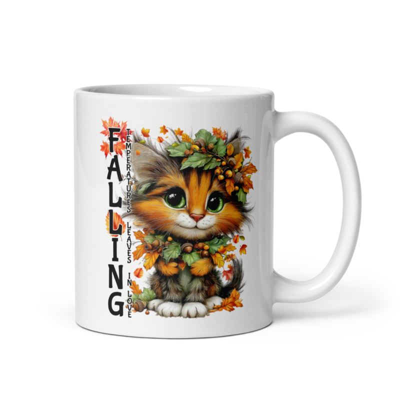 Falling Cat White glossy mug