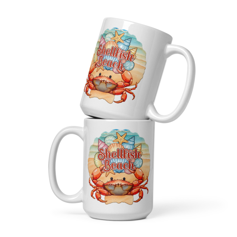 Shellfish Beach white glossy mug