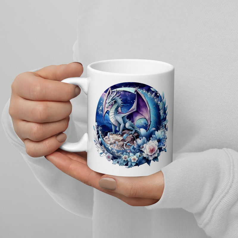 Dragon floral white mug