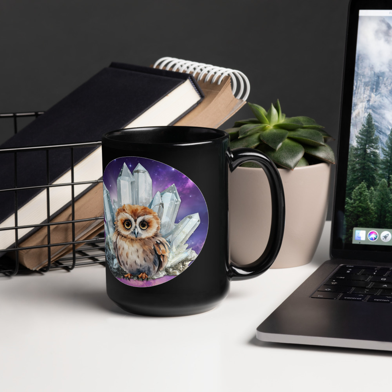 Owl Crystal black mug