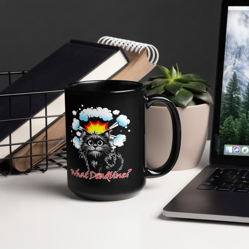 What Deadline cat black mug