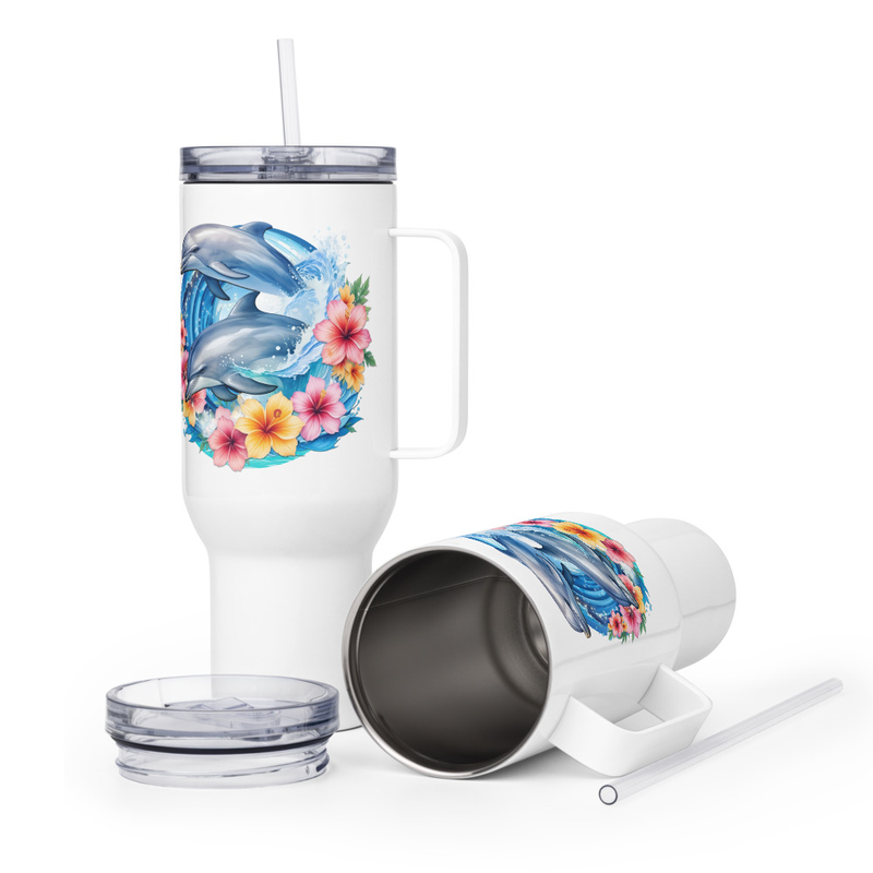 Dolphins Floral travel mug