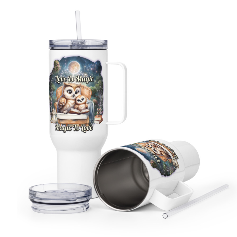 Owls Love Is Magic travel mug