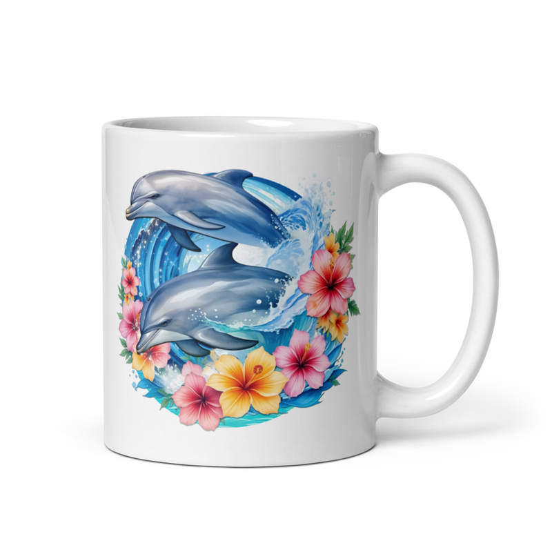 Dolphins Floral white mug