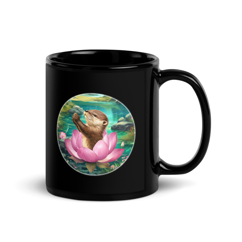Otter Lotus Black Glossy Mug