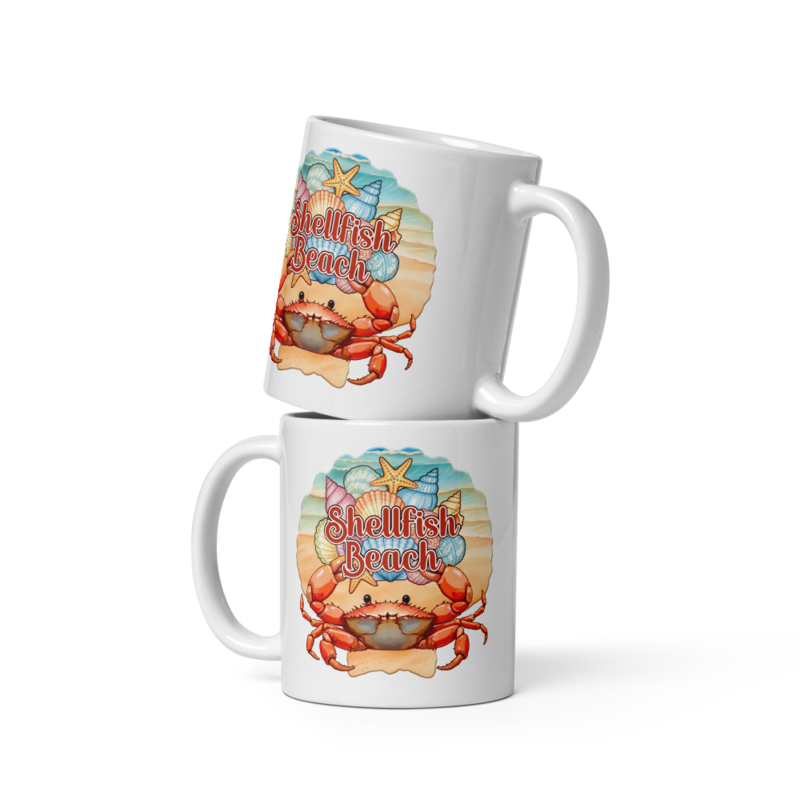Shellfish Beach white glossy mug