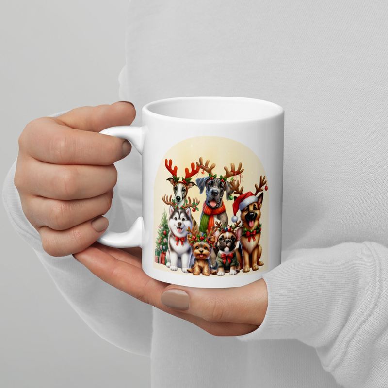 Dogs Christmas love white mug