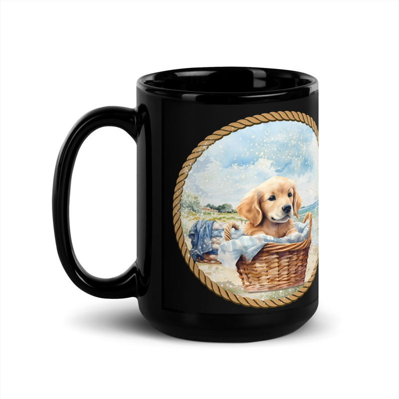 Golden Retriever puppy black mug