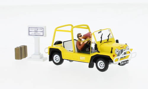 Mini Moke, amarelo, RHD, Car Rental Macau, com 2 figuras 