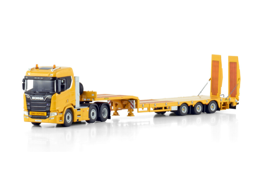 SCANIA R NORMAL CR20N 6X2 TWIN STEER SEMI LOW LOADER COM RAMPAS - 3 EIXOS