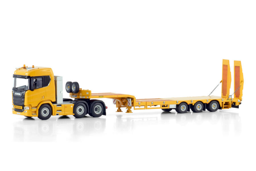 SCANIA R NORMAL CR20N 6X2 TWIN STEER SEMI LOW LOADER COM RAMPAS - 3 EIXOS 