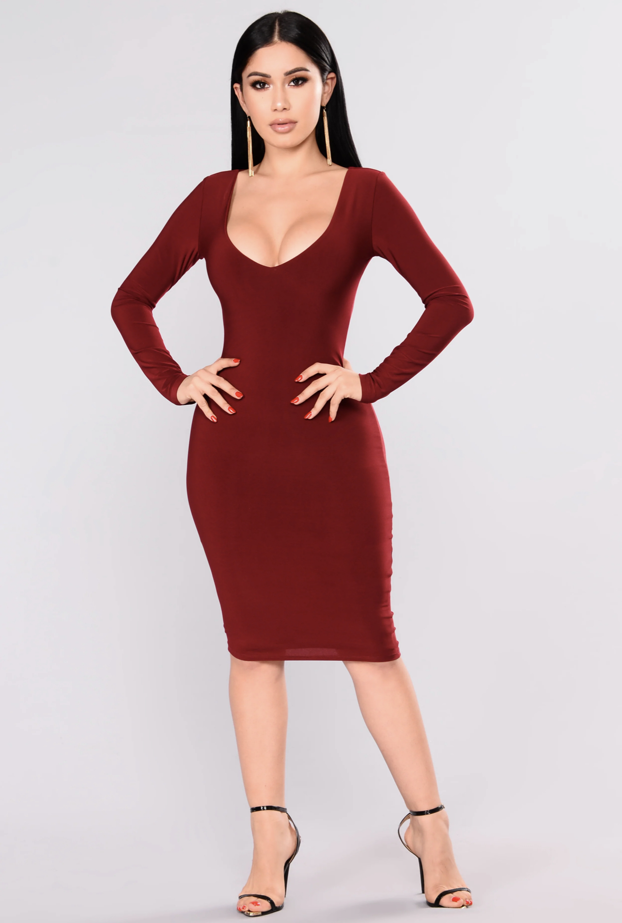 Red long sleeve dress (M)