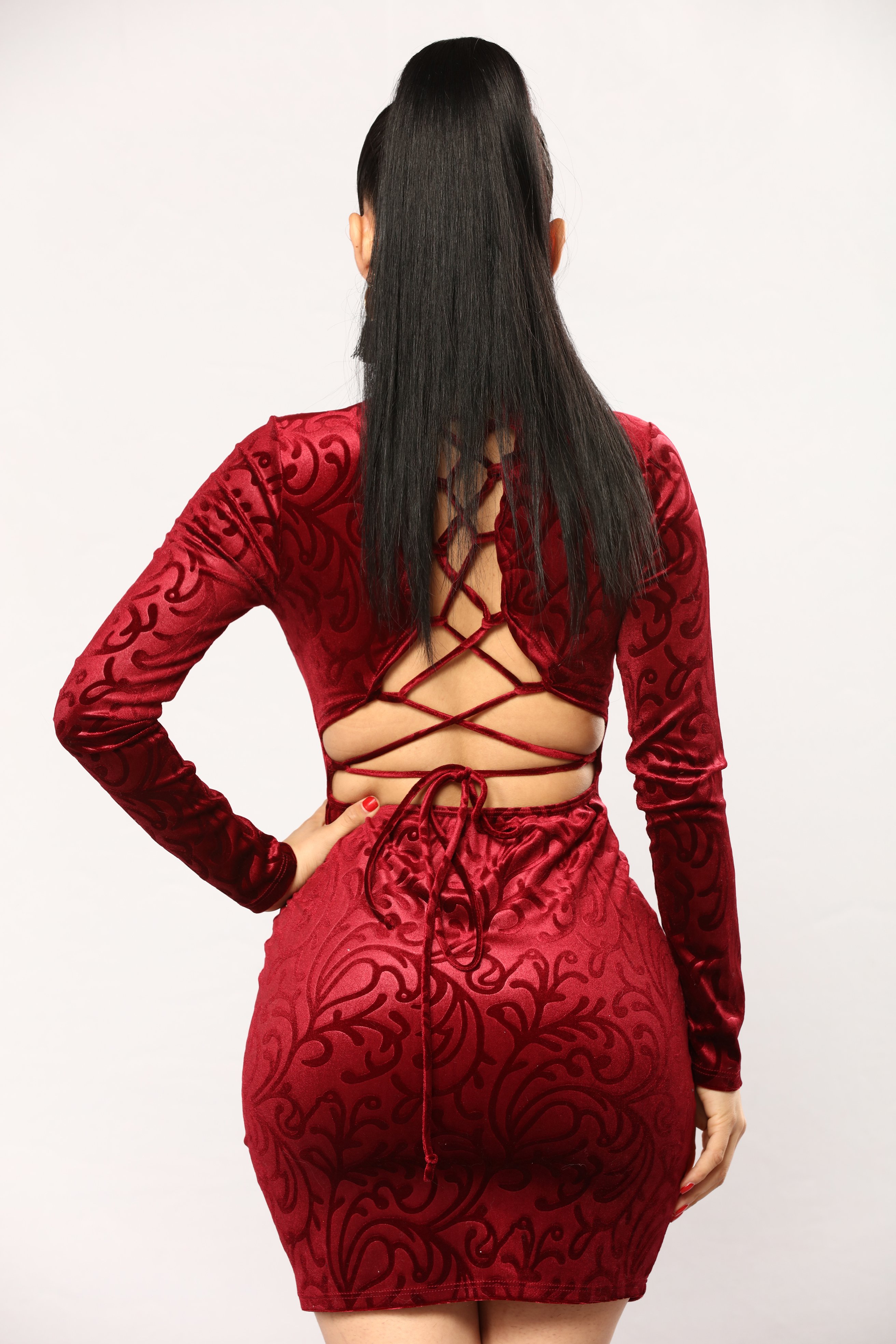 Burgundy Red back strap tie dress (M)