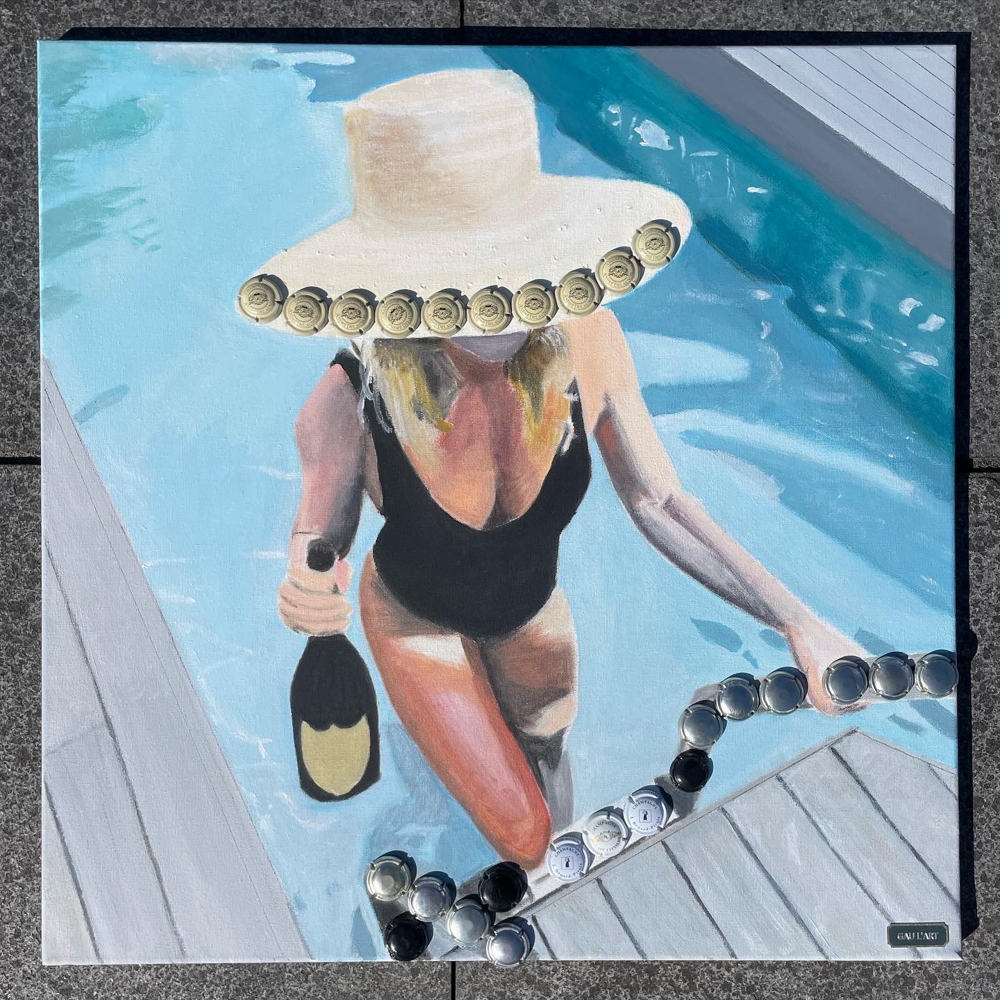 Girl by the pool, champagne cool