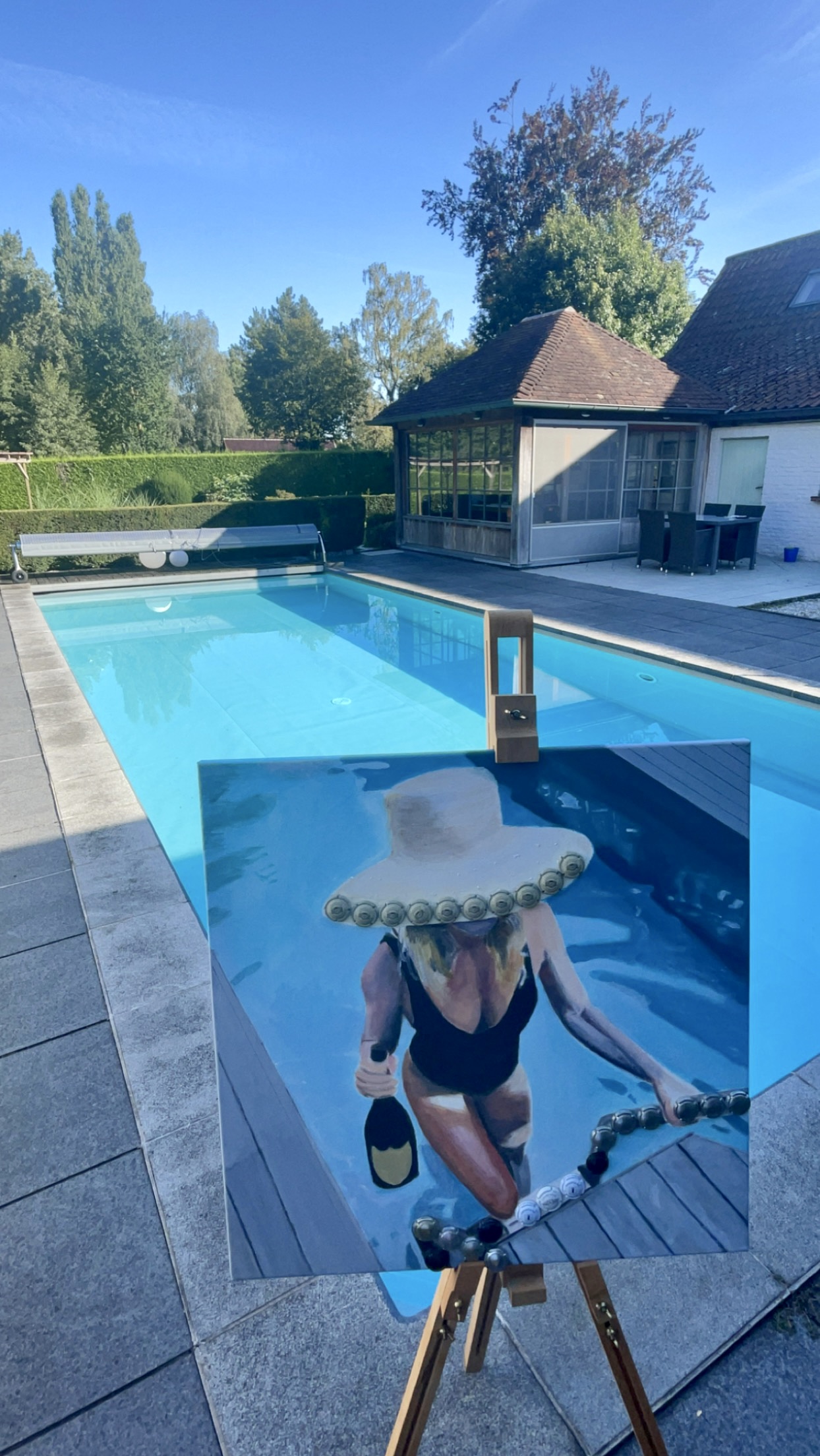 Girl by the pool, champagne cool