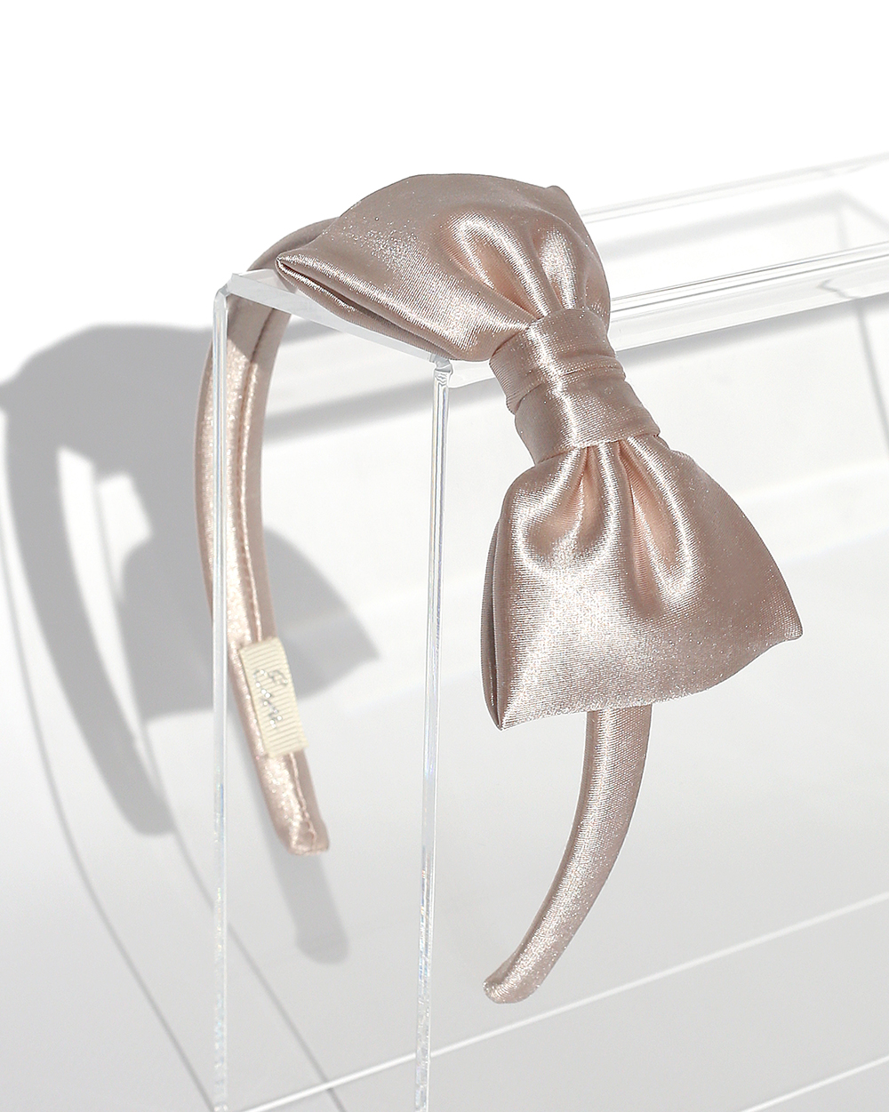 Žvilgaus audinio lankelis su kaspinu, Dusty Pink