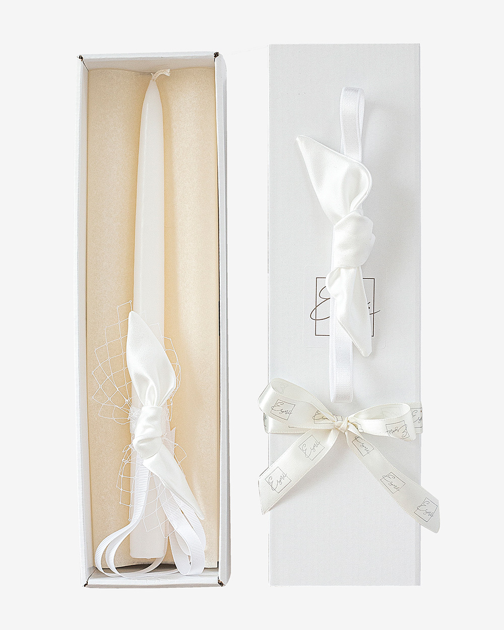 Krikšto žvakės ir galvajuostės rinkinys su mazgeliu