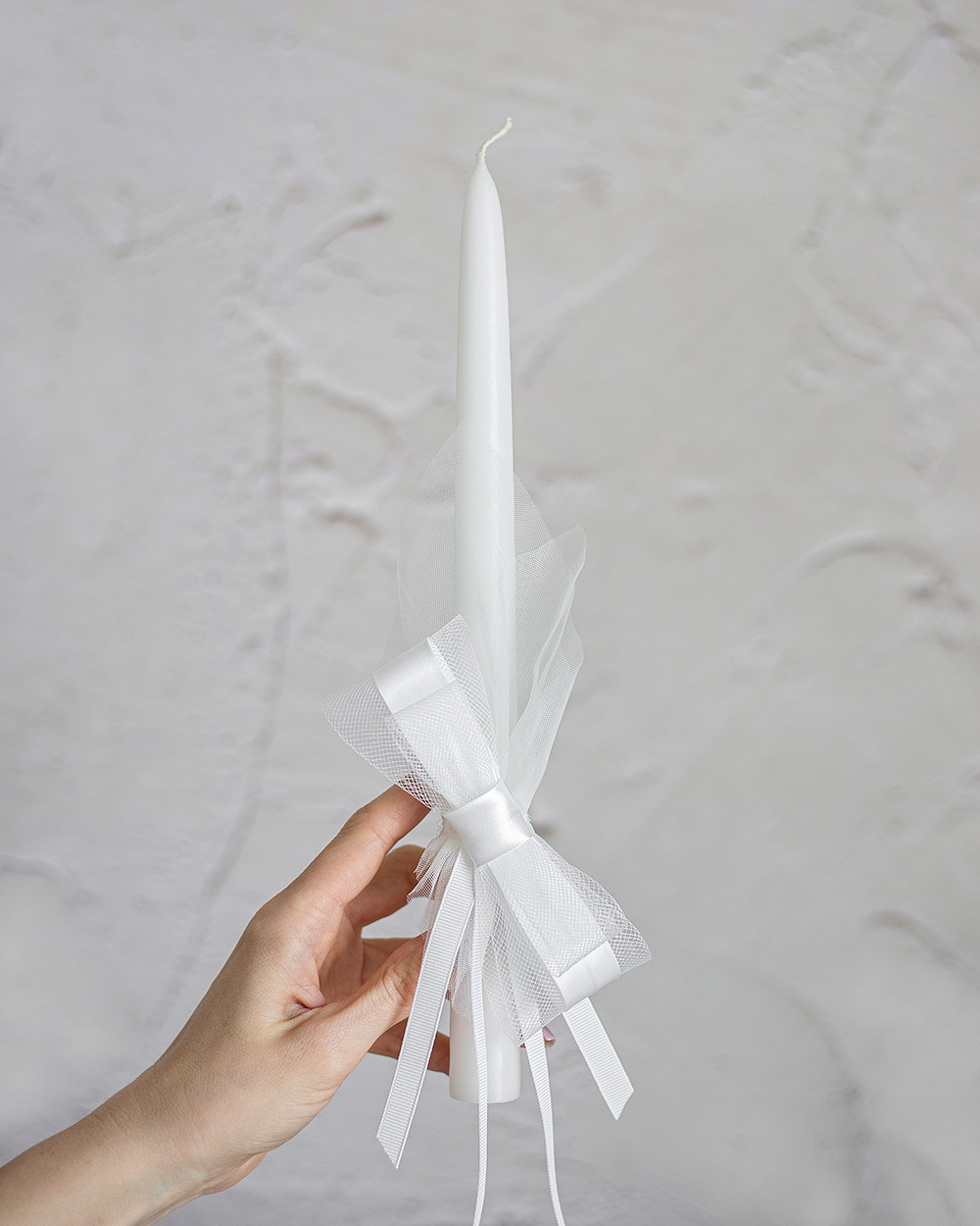 Krikšto žvakės ir galvajuostės rinkinys su tinkliuko kaspinu