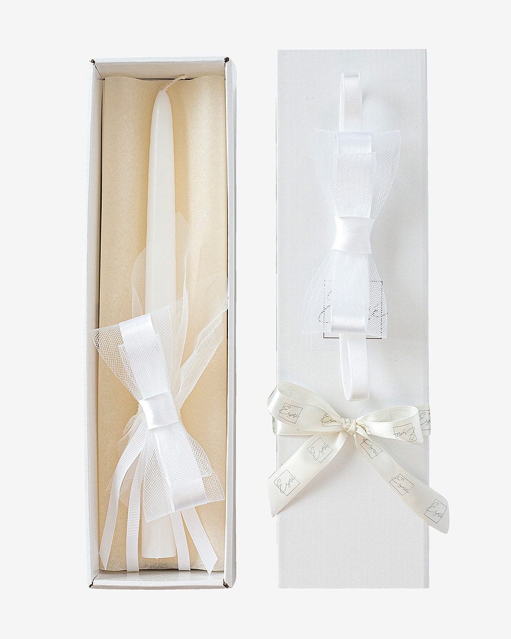 Krikšto žvakės ir galvajuostės rinkinys su tinkliuko kaspinu