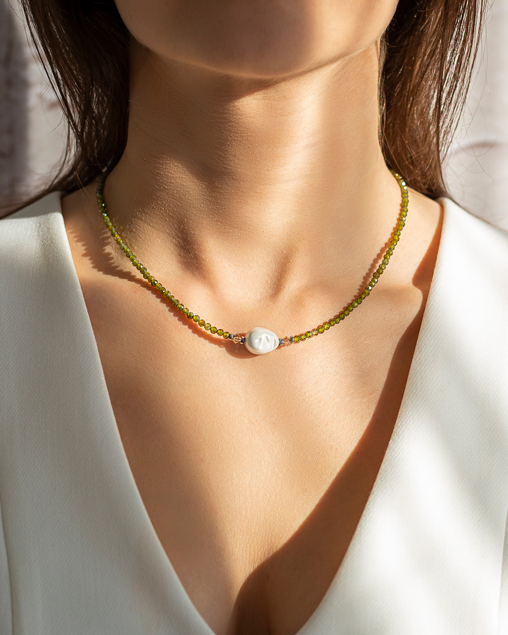 Vėrinys "Sparkle" su perlu, Moss Green