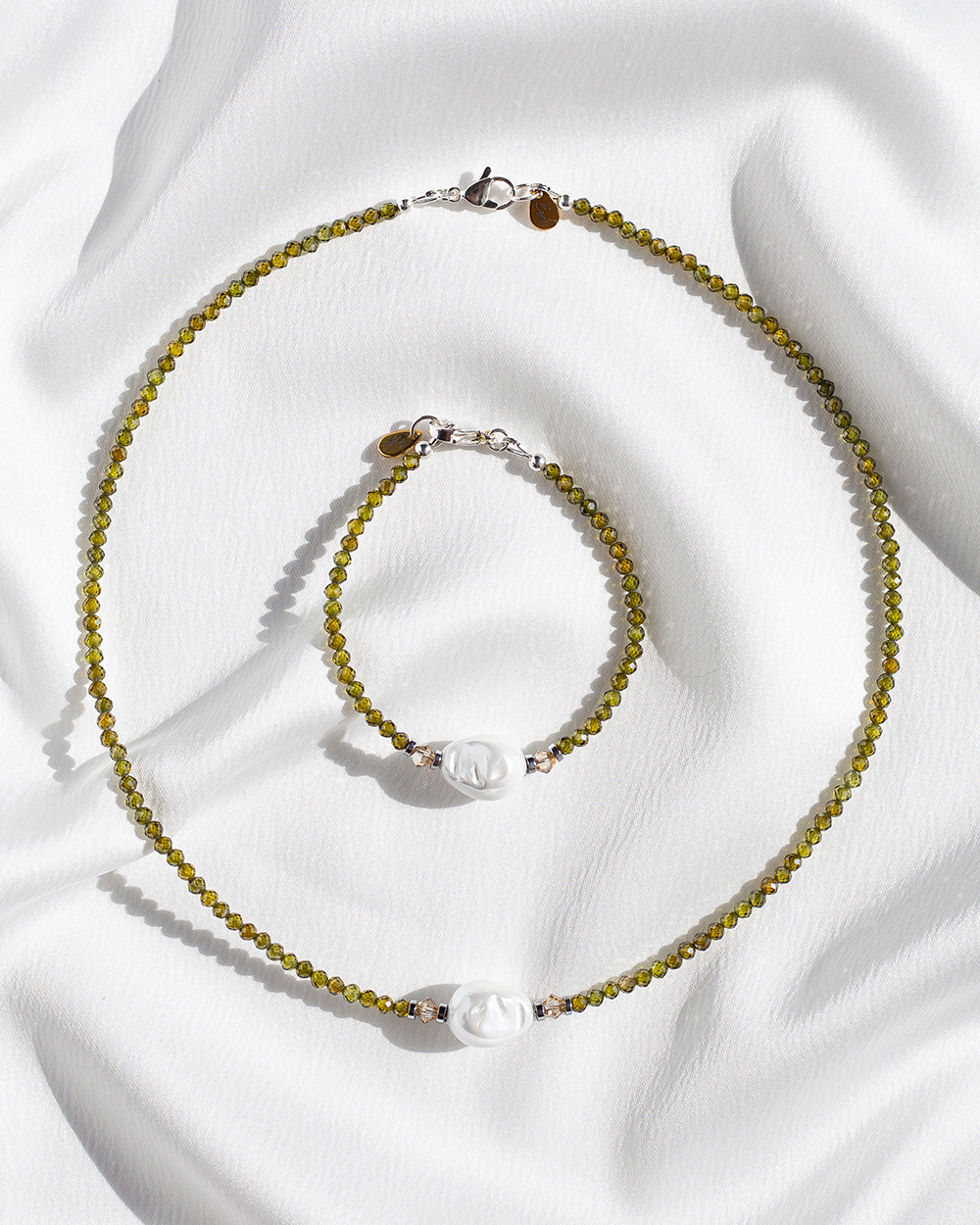 Vėrinys "Sparkle" su perlu, Moss Green