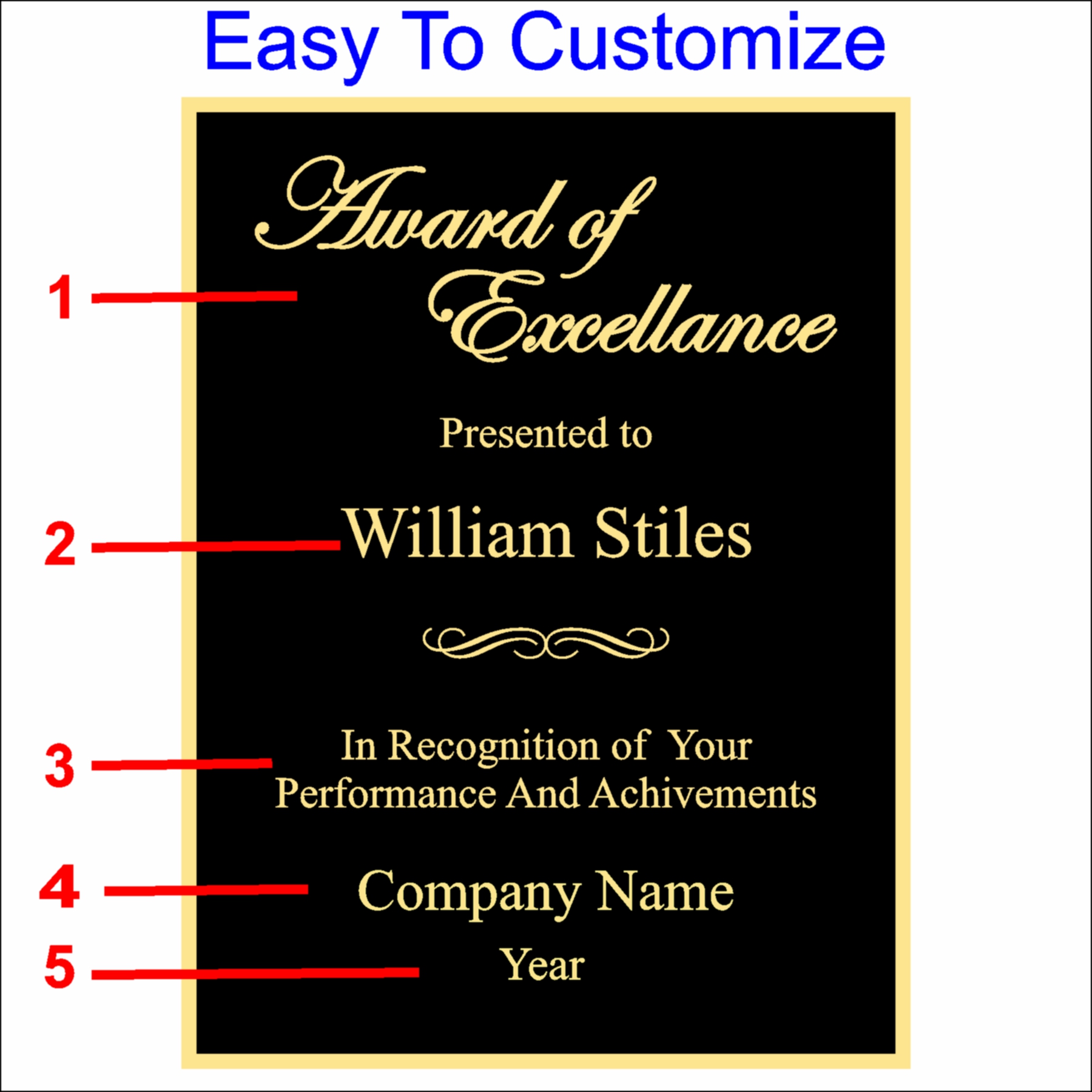 Premier Award of Excellence Customizable Plaque