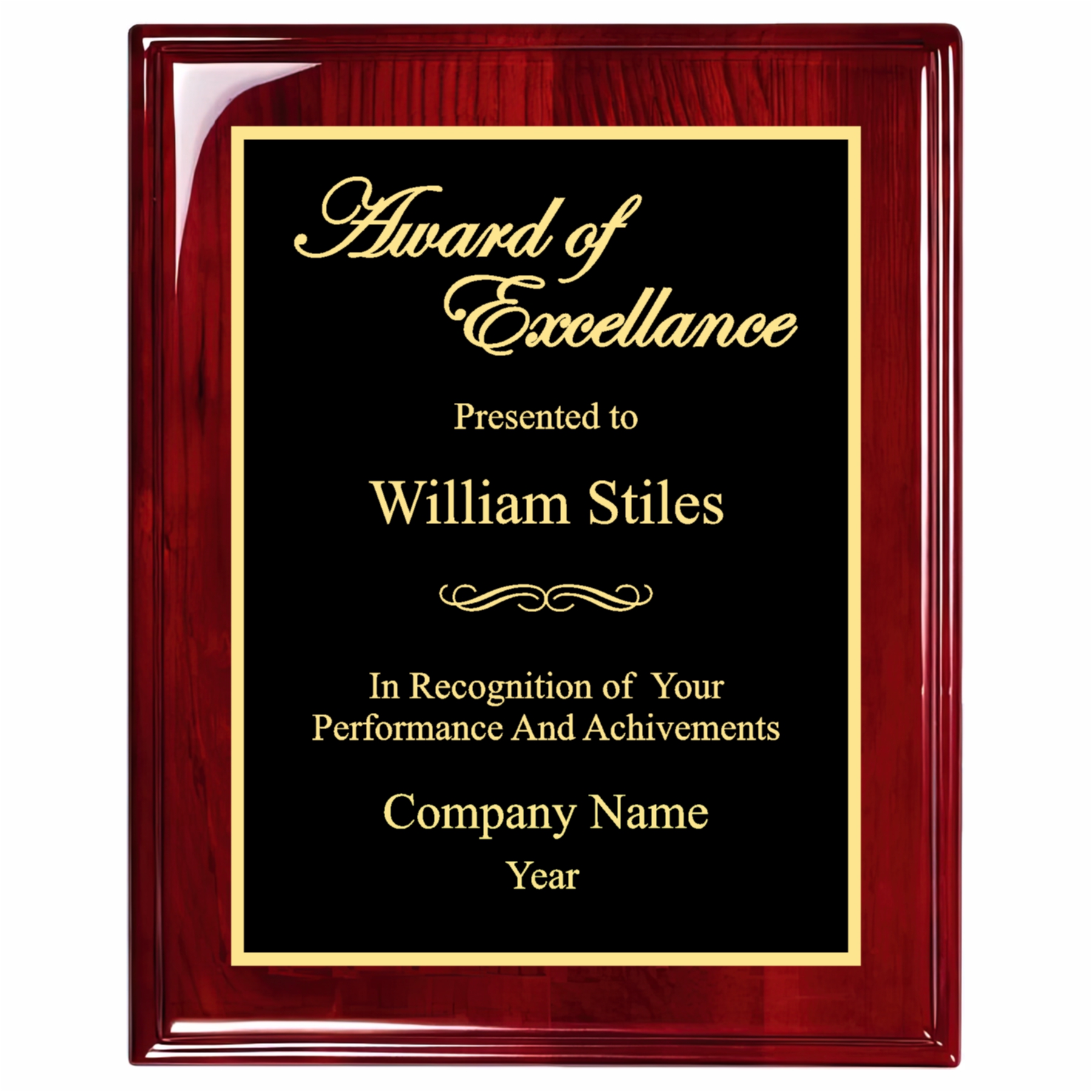 Premier Award of Excellence Customizable Plaque
