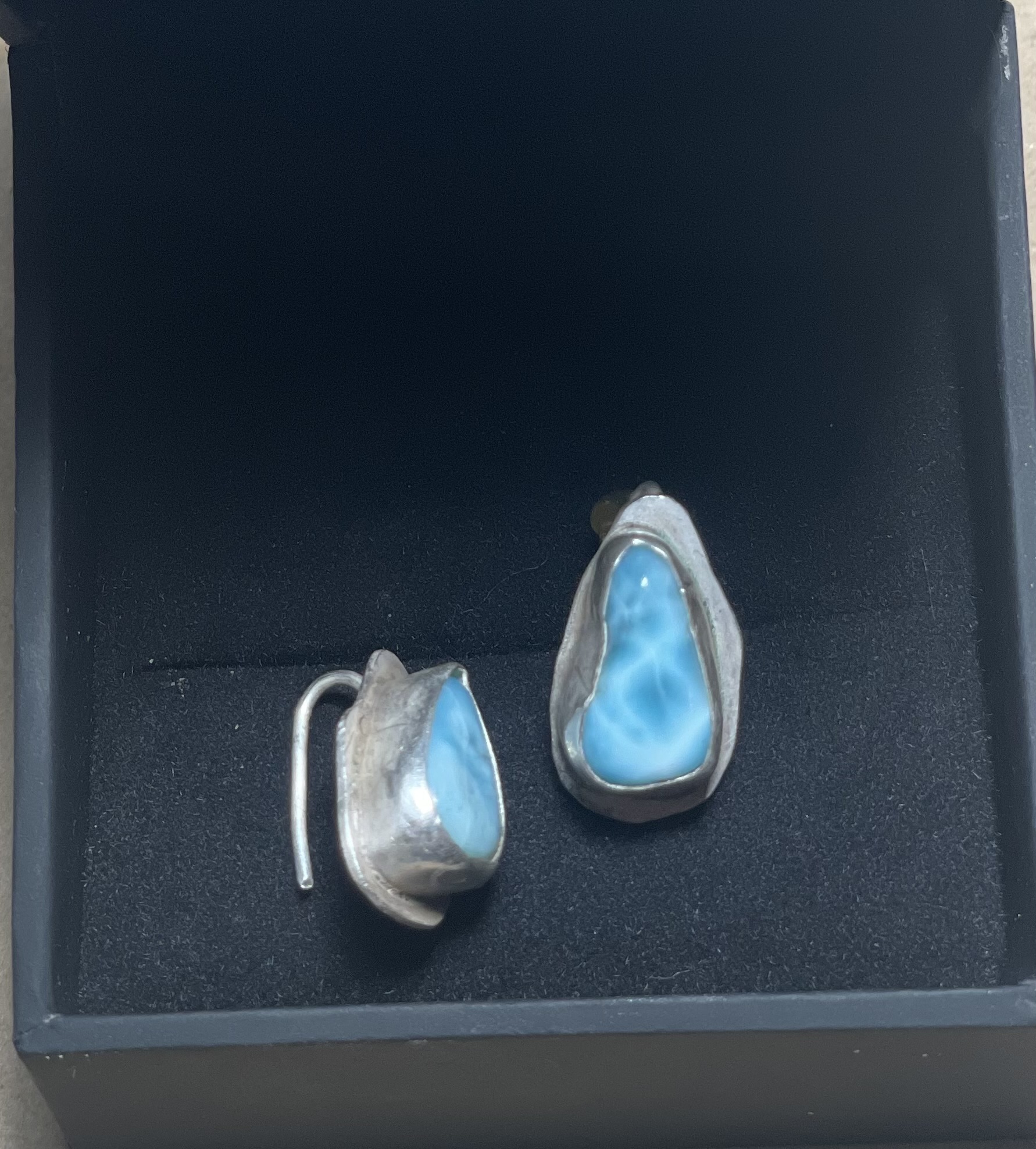 Larimar Bezel set Earrings with Hidden Earwire 