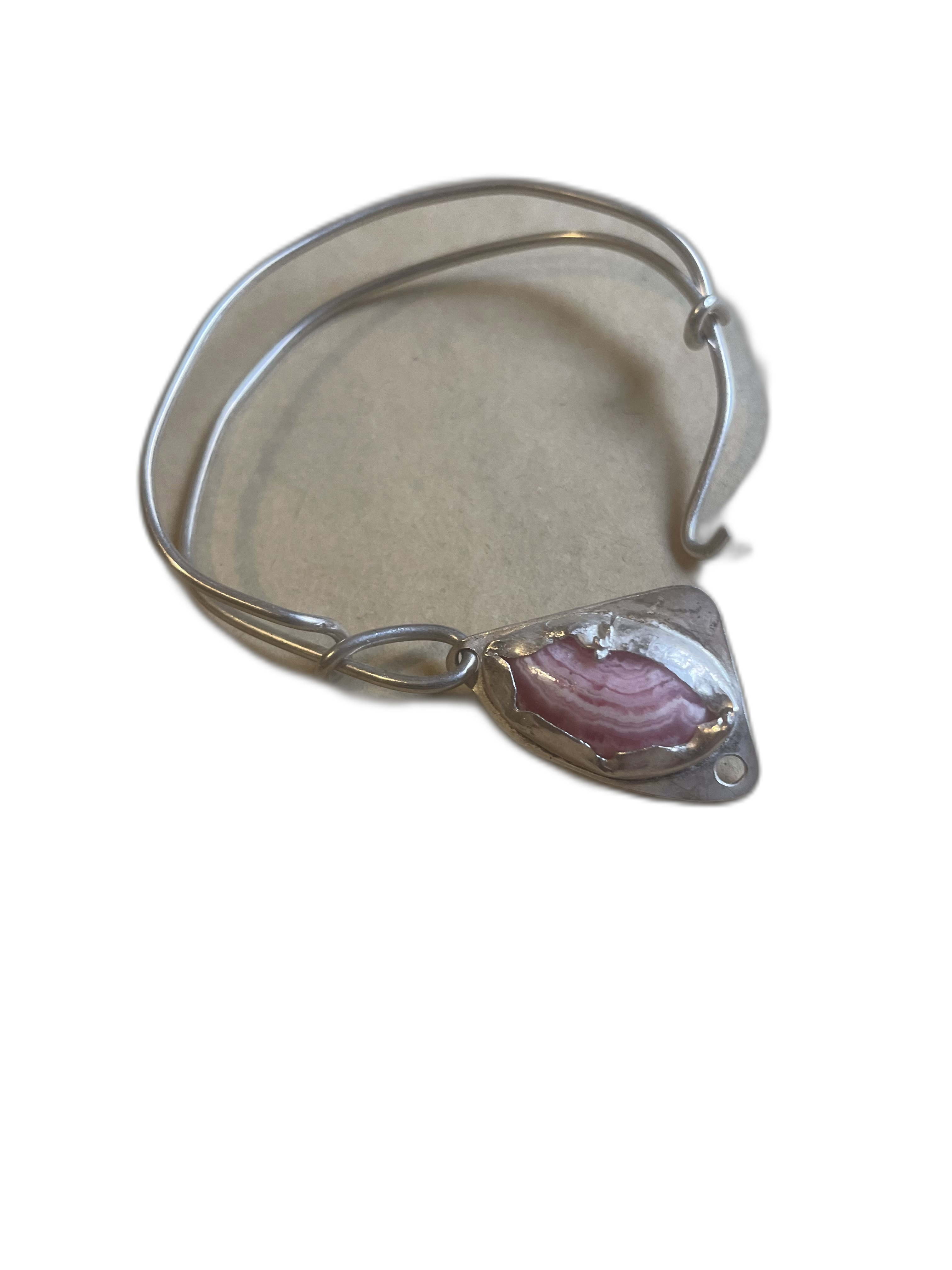  Pink Rhodochrosite in Sterling Silver Hinge Clasp Bracelet