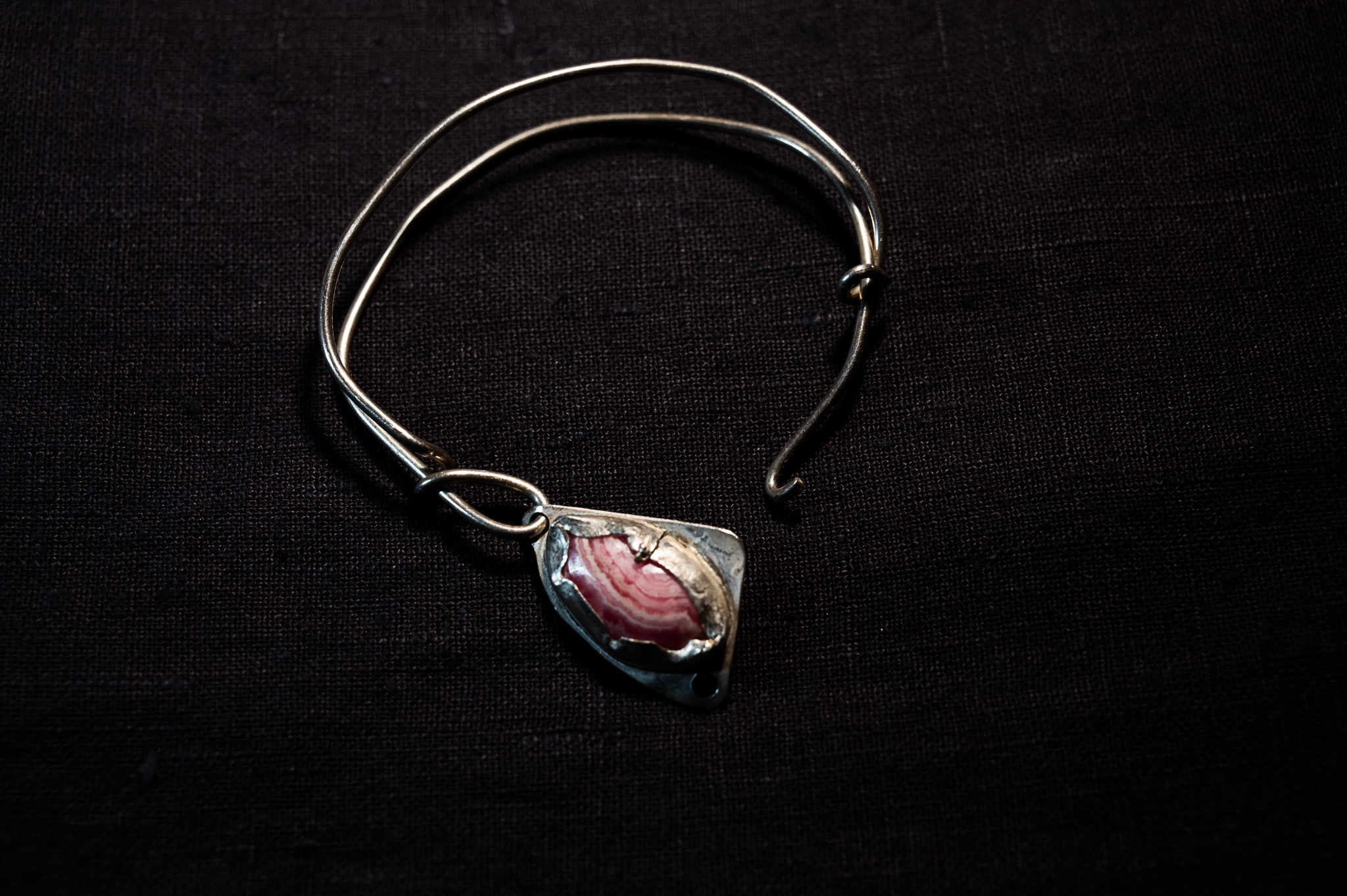  Pink Rhodochrosite in Sterling Silver Hinge Clasp Bracelet