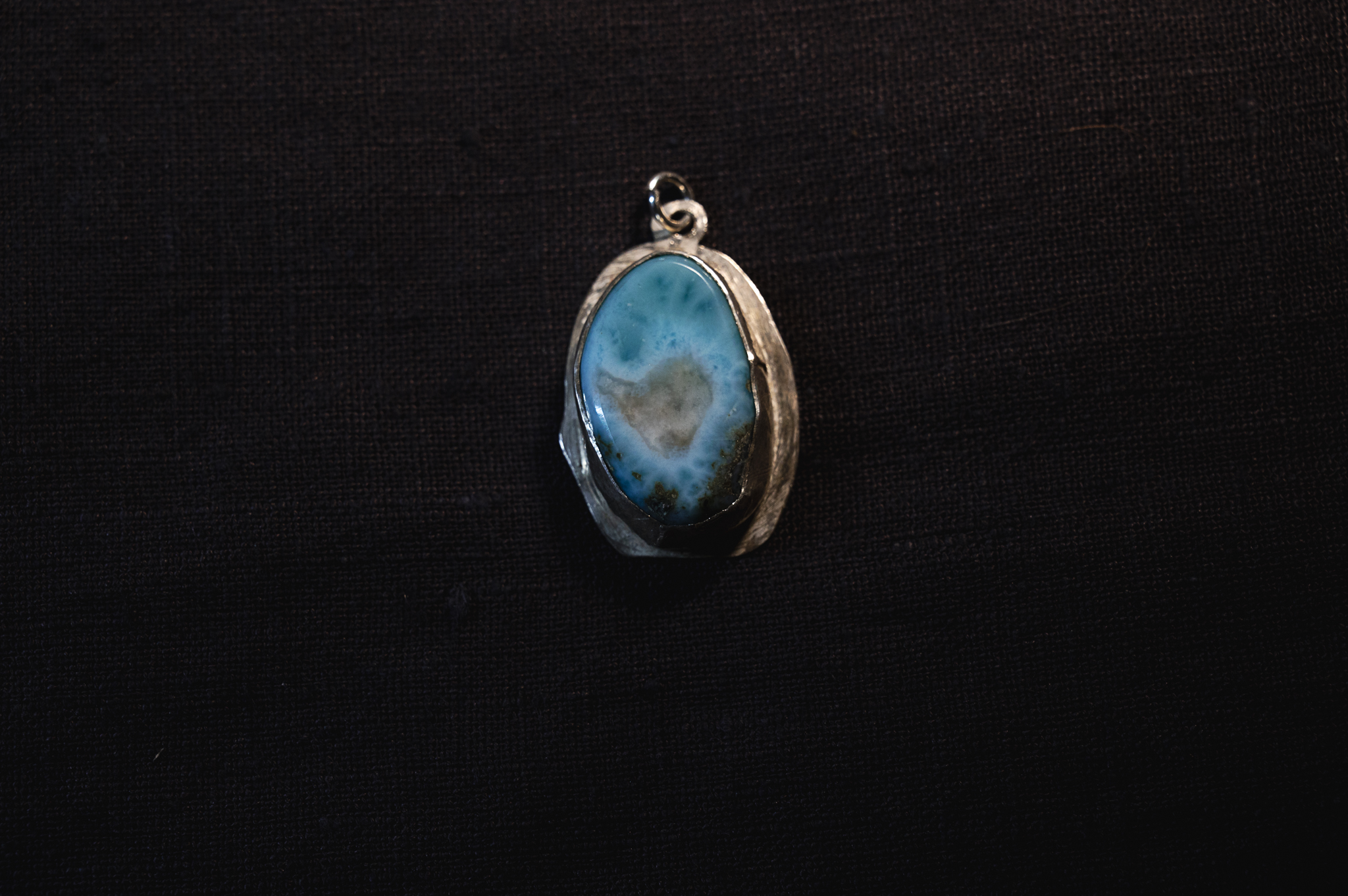 Sky Blue Larimar with White Heart Pendant .925 Sterling Silver