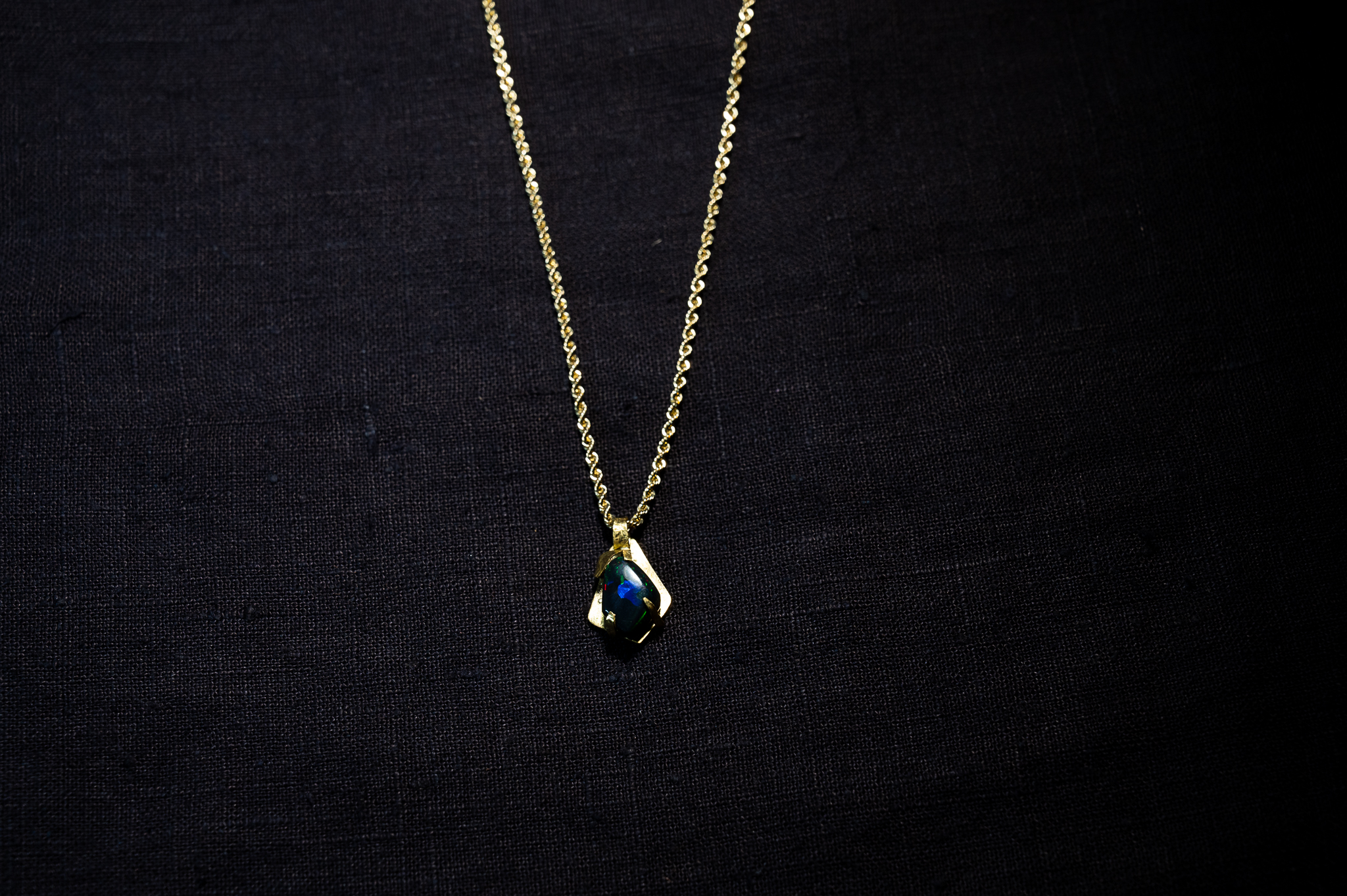 Australian Broad Flash Opal in 22k Gold Necklace