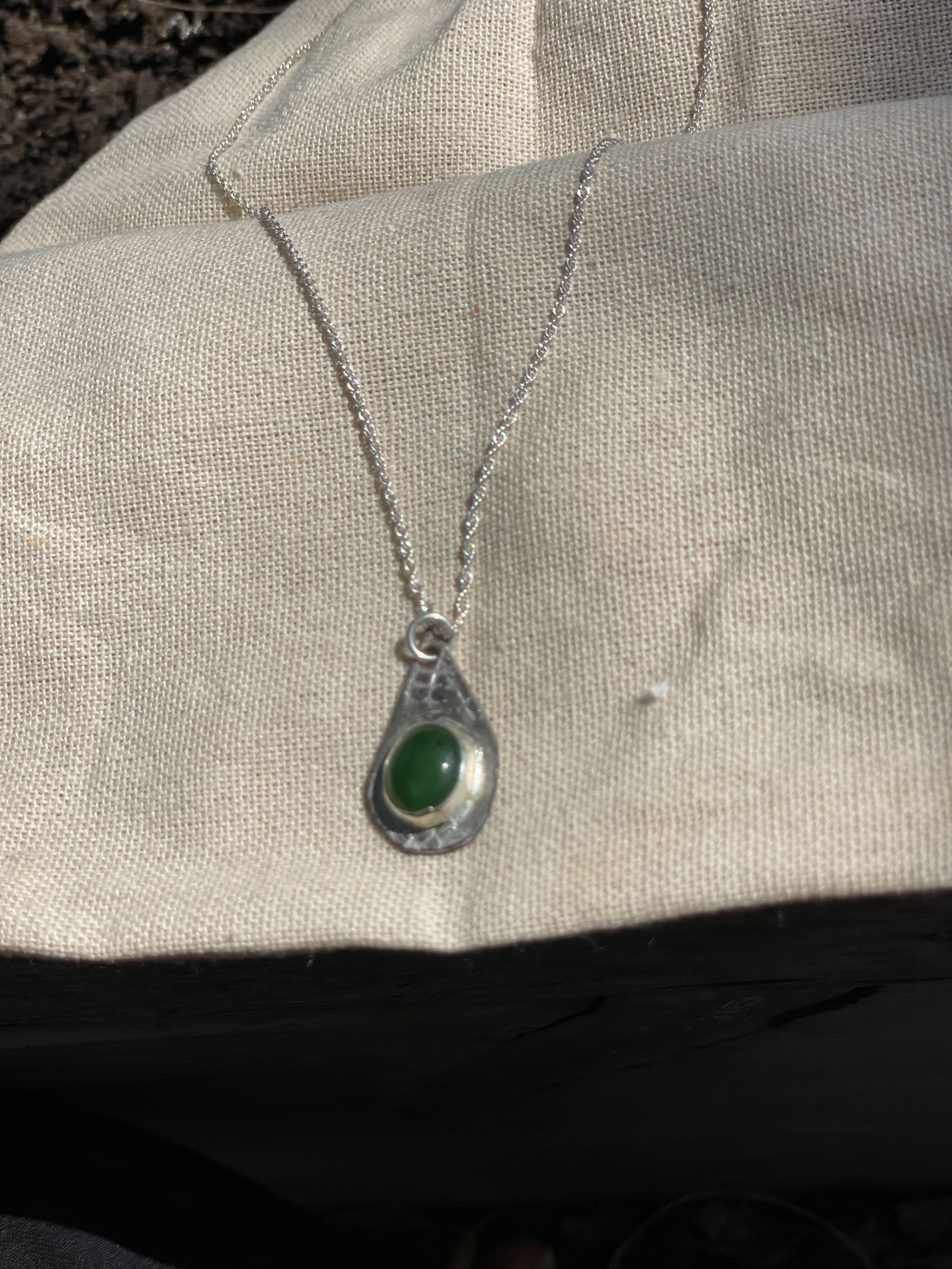 Authentic Jade in Sterling Silver (Pendant) on Sterling Silver 16" Chain (Necklace)