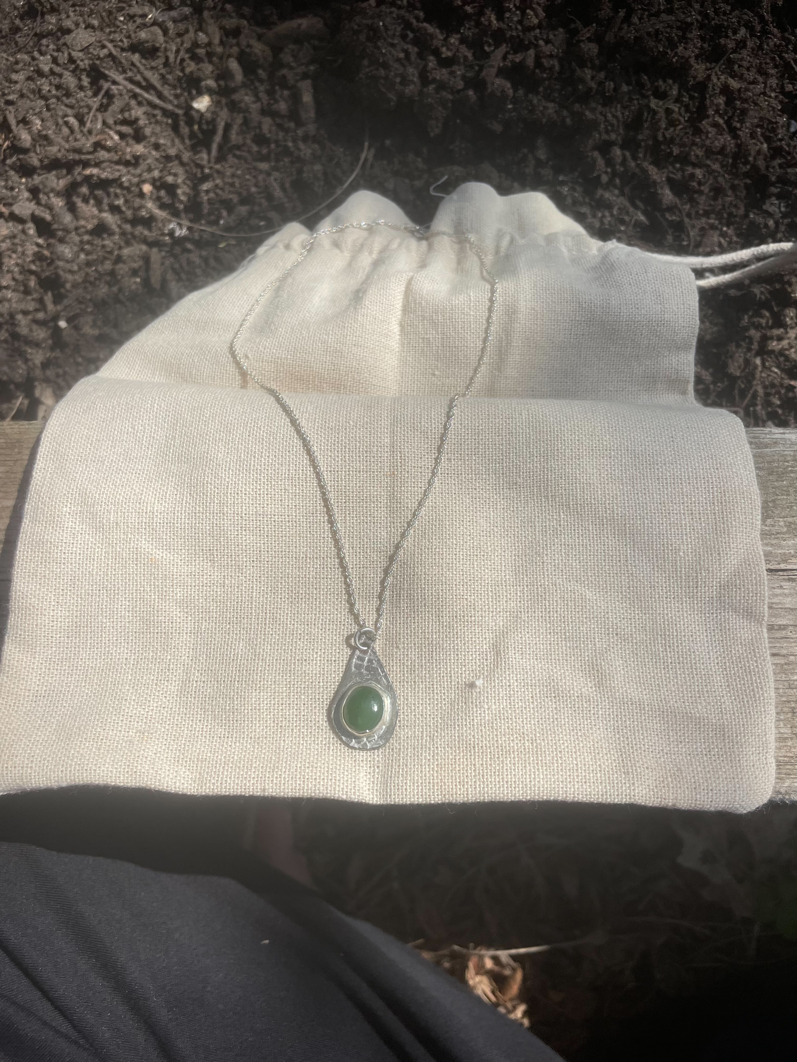 Authentic Jade in Sterling Silver (Pendant) on Sterling Silver 16" Chain (Necklace)